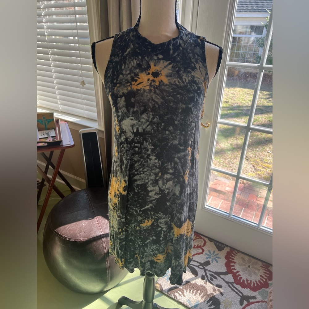 Ginger G Navy and Gold Tie-Die Shift Dress
